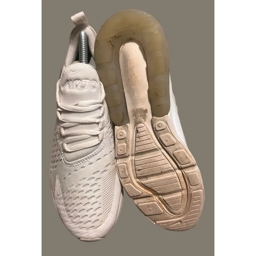 SIZE 5Y- NIKE Air Max 270 Running Shoes, White & Metallic Silver | 943345-103